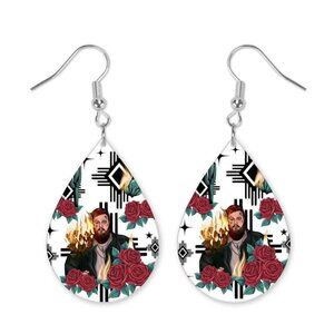 Jelly Roll Roses Teardrop Dangle Handmade Hook Earrings
